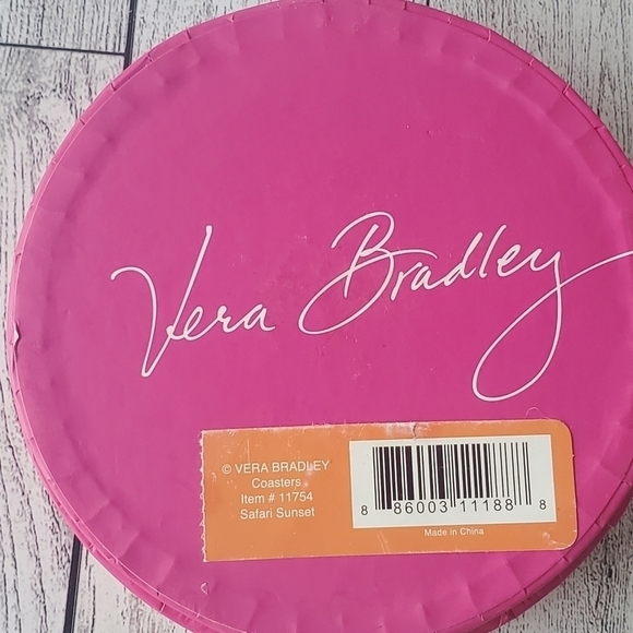 Vera Bradley Coaster Set Cardboard 7 Pink/Yellow. - Picture 5 of 10
